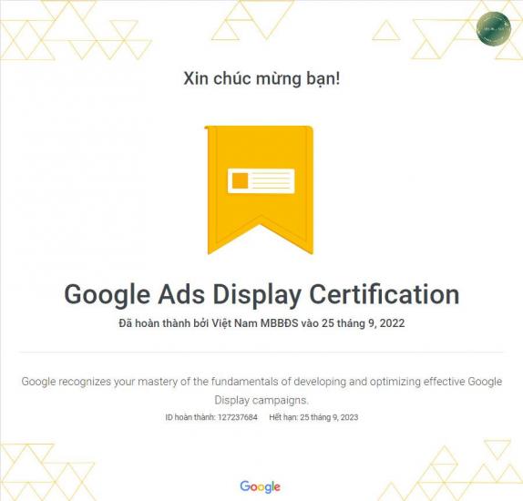 Giấy chứng nhận Quảng cáo hiển thị hình ảnh Google Ads
